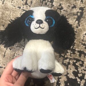Ty Black and White Stuffed Dog with Blue Eyes